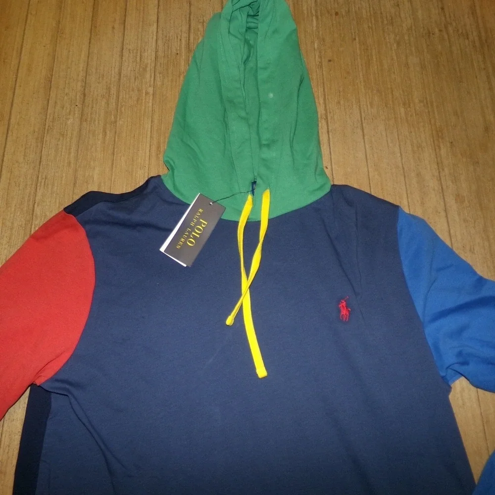 Polo Ralph Lauren Mens SZ LRG Colorblock L/S Hooded T-Shirt NWT